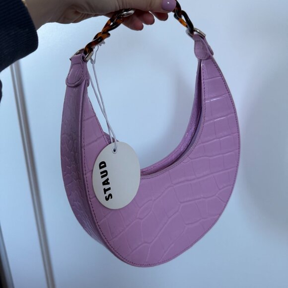 NWT Staud Top Handle Bag In Lilac Croco Embossed Leather Tortoise Shell Chain - Picture 4 of 9